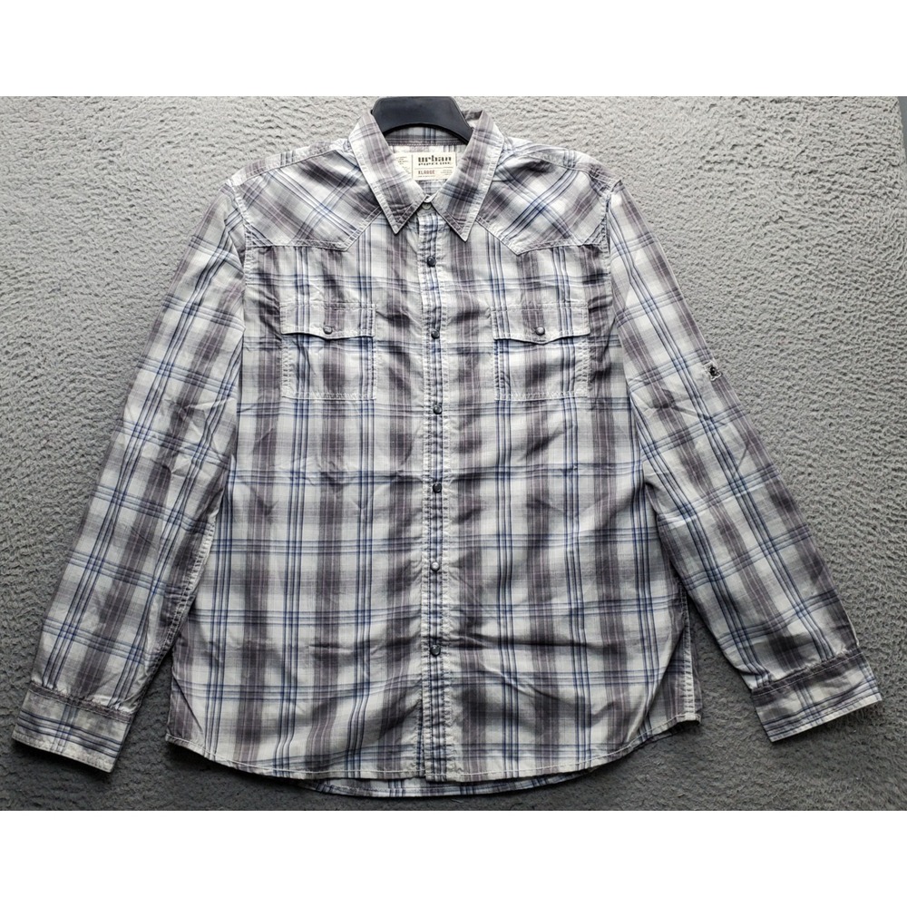 Urban Pipeline Western Shirt Men XL Multi Plaid Roll Tab Sleeve Pearl Snap Front